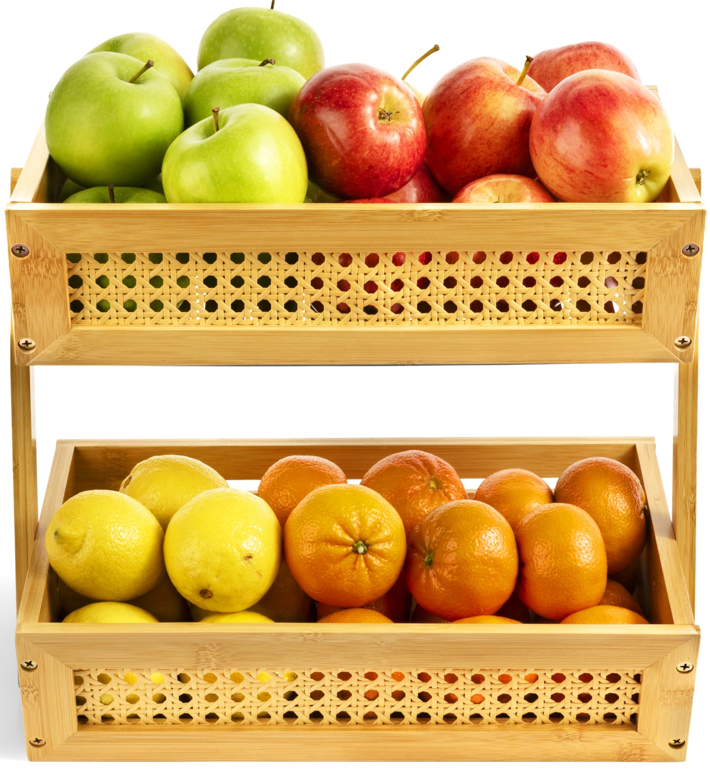 Wholesale bamboo fruit basket with two-tier produce storage