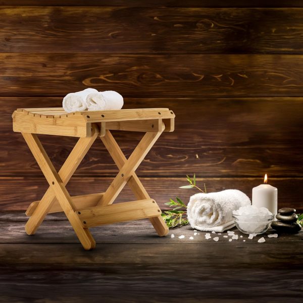 China Manufacturer Bamboo Folding Step Stool Bench Waterproof Bathroom Bench - Image 3
