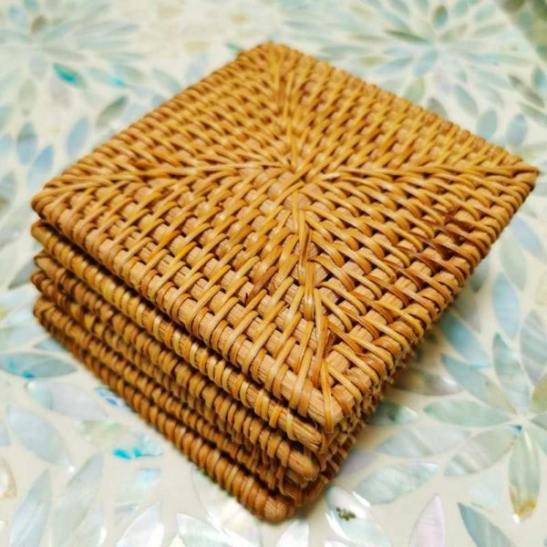 6 Pack Woven Coasters Set for Drink Square Rattan Wicker Cup Holder China Manufacturer - Image 5