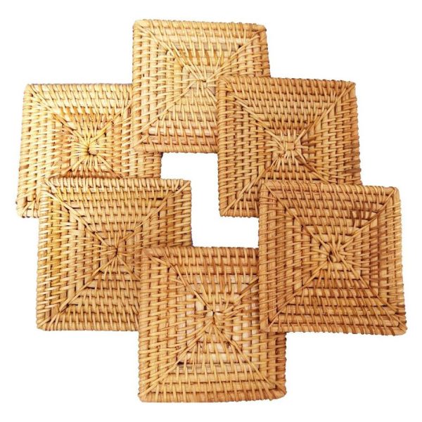 6 Pack Woven Coasters Set for Drink Square Rattan Wicker Cup Holder China Manufacturer - Image 4