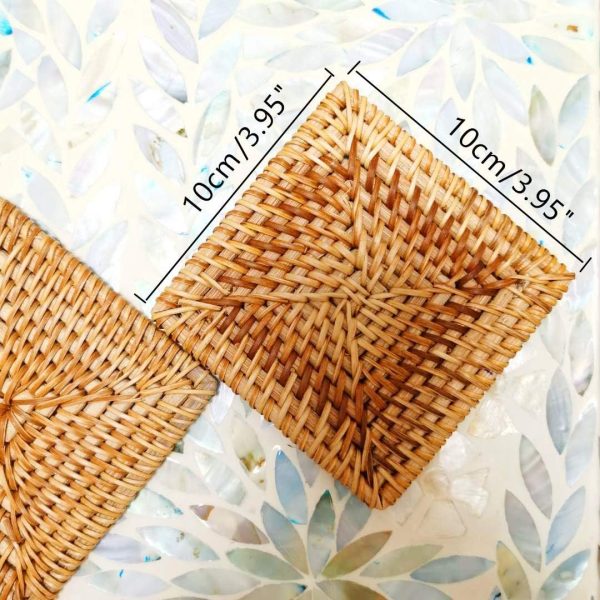 6 Pack Woven Coasters Set for Drink Square Rattan Wicker Cup Holder China Manufacturer - Image 3