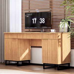 Executive Wooden Computer Desk with File Drawer Light Wood Natural Oak Storage Modern Office Desk for Work Study Bamboo Wooden Products Manufacturer