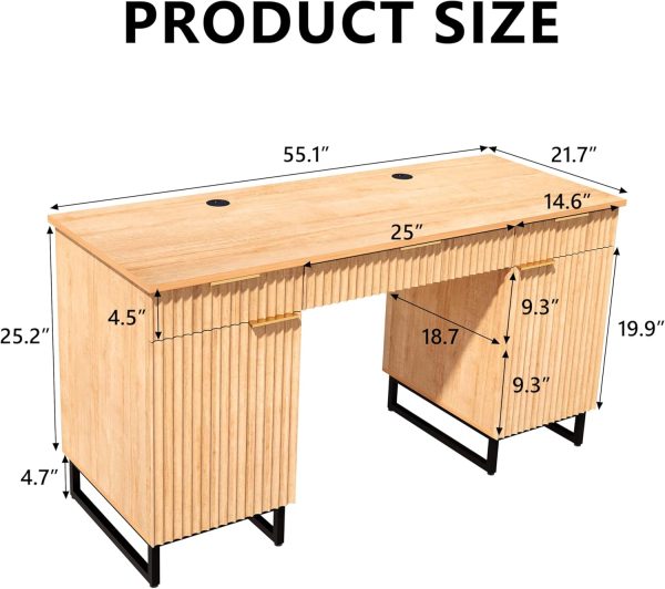 Executive Wooden Computer Desk with File Drawer Light Wood Natural Oak Storage Modern Office Desk for Work Study Bamboo Wooden Products Manufacturer - Image 2