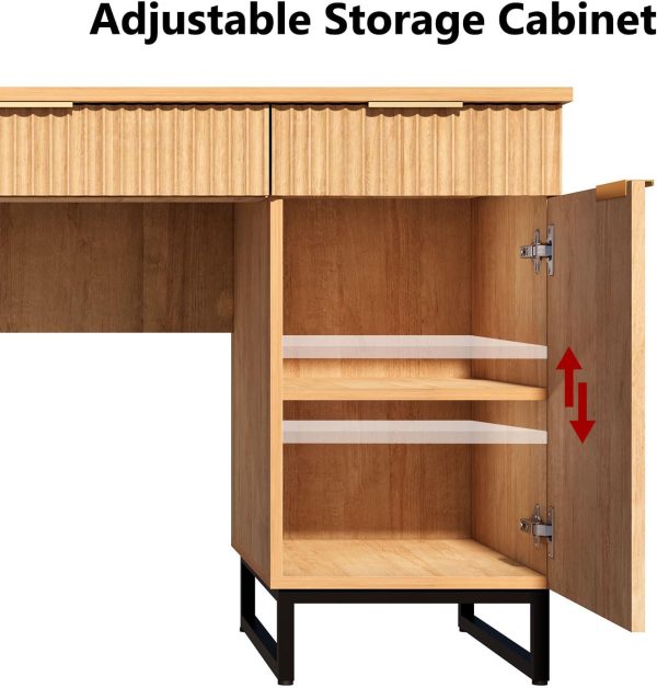 Executive Wooden Computer Desk with File Drawer Light Wood Natural Oak Storage Modern Office Desk for Work Study Bamboo Wooden Products Manufacturer - Image 4