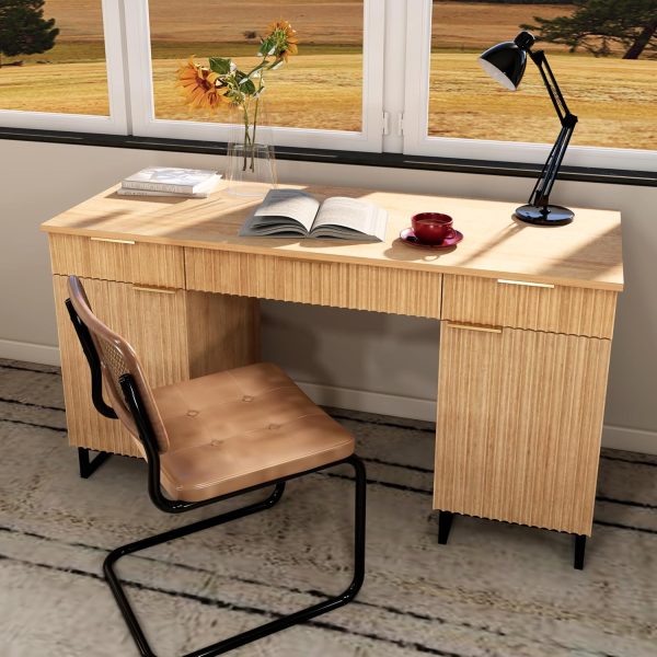 Executive Wooden Computer Desk with File Drawer Light Wood Natural Oak Storage Modern Office Desk for Work Study Bamboo Wooden Products Manufacturer - Image 5