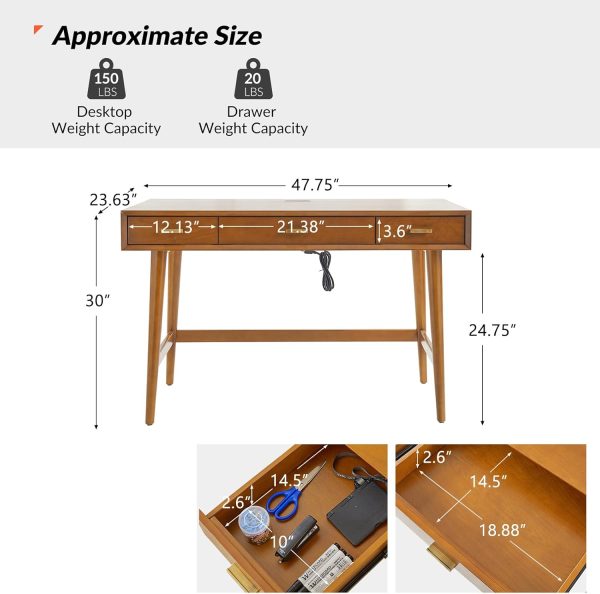Natural Oak Executive Wooden Computer Desk with File Drawer Storage Light Wood Mid-Century Modern Office Desk for Work Studying Bamboo Wooden Products Manufacturer - Image 3