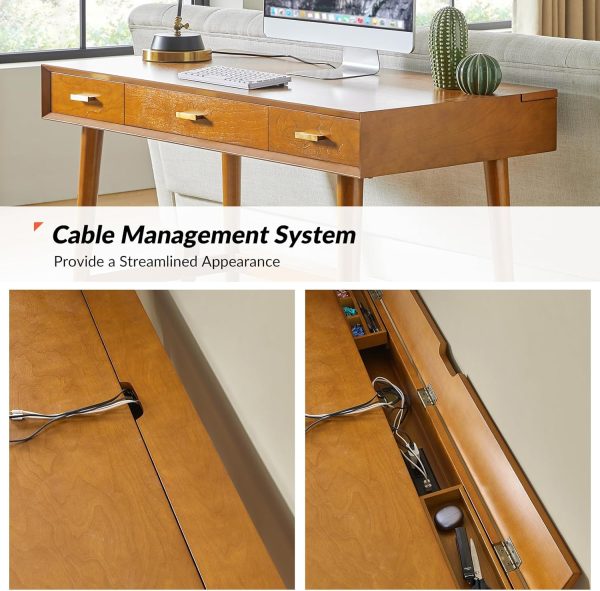 Natural Oak Executive Wooden Computer Desk with File Drawer Storage Light Wood Mid-Century Modern Office Desk for Work Studying Bamboo Wooden Products Manufacturer - Image 5