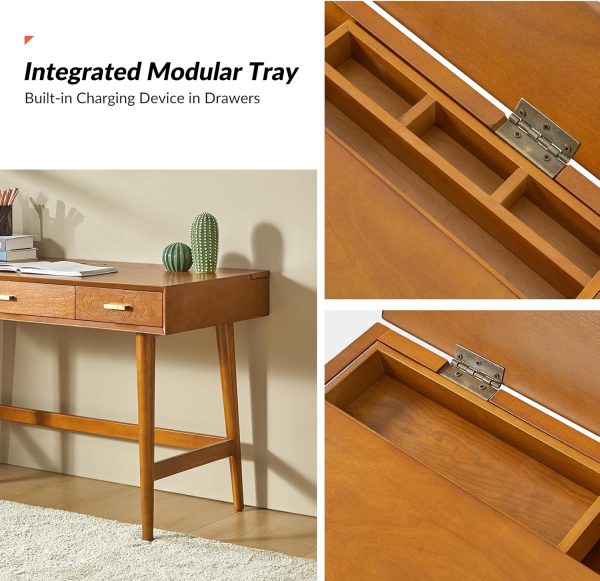 Natural Oak Executive Wooden Computer Desk with File Drawer Storage Light Wood Mid-Century Modern Office Desk for Work Studying Bamboo Wooden Products Manufacturer - Image 6