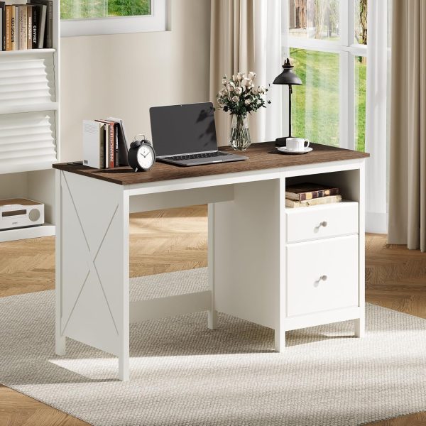 Soft White Executive Home Office Computer Desk with Drawers Charging Station Storage Shelf Vanity Writing Desk Wood Products Supplier - Image 2