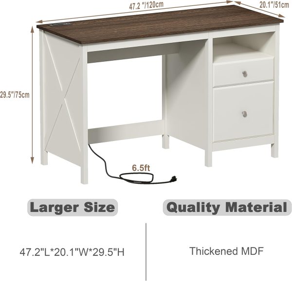 Soft White Executive Home Office Computer Desk with Drawers Charging Station Storage Shelf Vanity Writing Desk Wood Products Supplier - Image 3