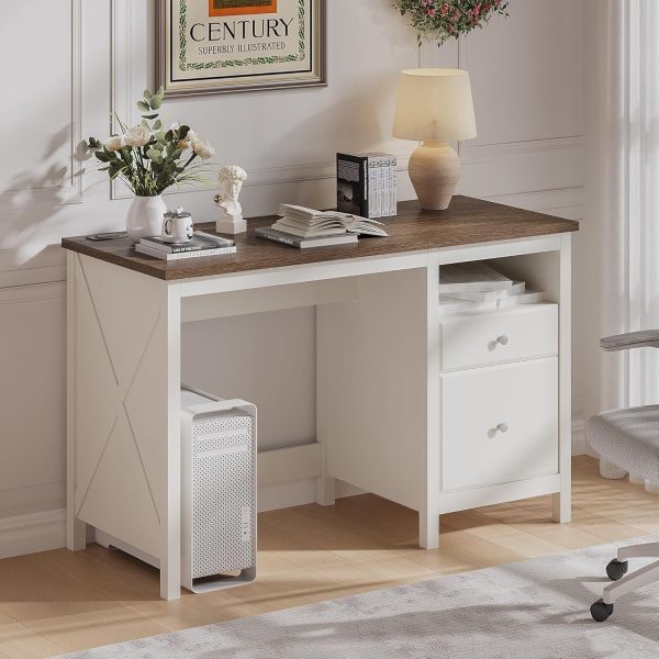 Soft White Executive Home Office Computer Desk with Drawers Charging Station Storage Shelf Vanity Writing Desk Wood Products Supplier - Image 4