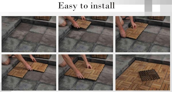 Interlocking Flooring Tiles in Solid Teak Wood Oiled Finish Set of 10 - Image 4