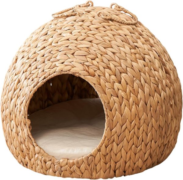 Water Hyacinth Round Cat Bed Cave with Handles 18"D x 18"W x 18"H Eco-friendly Woven Supplier - Image 6
