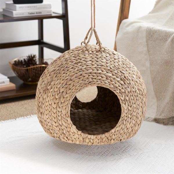 Water Hyacinth Round Cat Bed Cave with Handles 18"D x 18"W x 18"H Eco-friendly Woven Supplier - Image 4