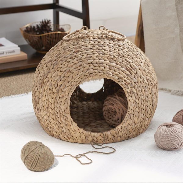 Water Hyacinth Round Cat Bed Cave with Handles 18"D x 18"W x 18"H Eco-friendly Woven Supplier - Image 3
