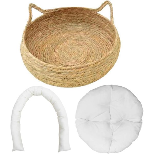 Straw Woven Cat Baskets Bed with Soft Cushion 2-in-1 Cat Beds for Indoor Cats China Manufacturer - Image 2