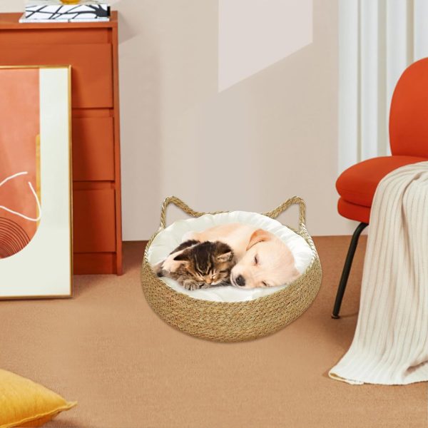 Straw Woven Cat Baskets Bed with Soft Cushion 2-in-1 Cat Beds for Indoor Cats China Manufacturer - Image 5