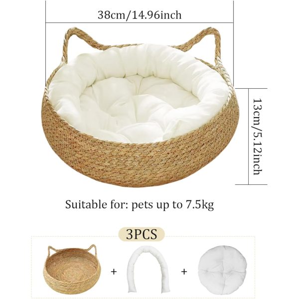 Straw Woven Cat Baskets Bed with Soft Cushion 2-in-1 Cat Beds for Indoor Cats China Manufacturer - Image 4