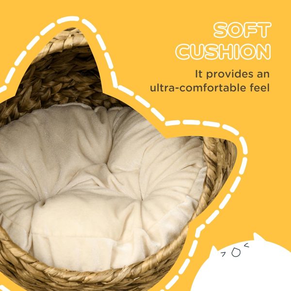 Handwoven Elevated Cat Bed with Soft Cushion Cat Egg Chair Shape China Factory - Image 7