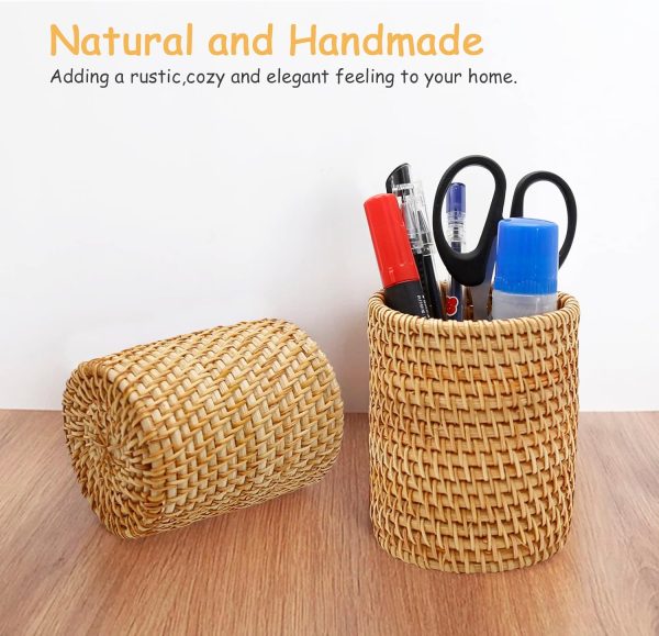 2 Pack Cylindrical Rattan Pencil Holders Marker Pen Storage Rack China Supplier - Image 5