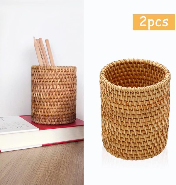 2 Pack Cylindrical Rattan Pencil Holders Marker Pen Storage Rack China Supplier - Image 4