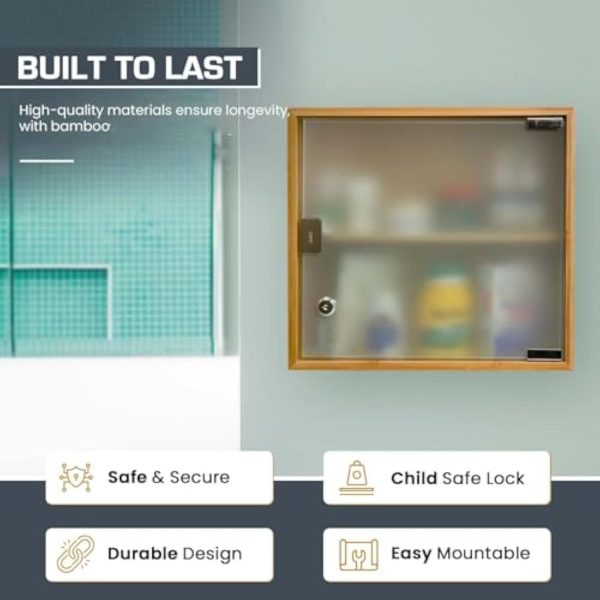 Lockable Bamboo Medicine Cabinet Wall Mounted Lockable Wall Mounted First Aid Box Bamboo Products Manufacturer - Image 6