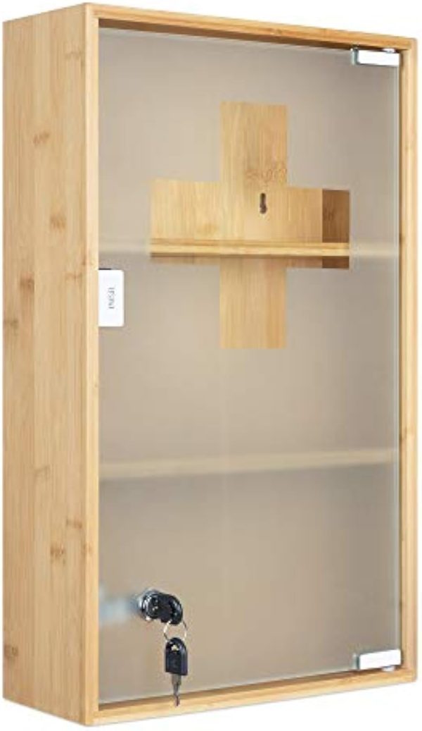 Lockable Bamboo Medicine Cabinet Wall Mounted Lockable Wall Mounted First Aid Box Bamboo Products Manufacturer - Image 5