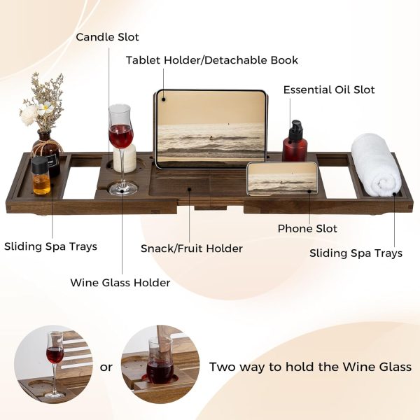 Teak Bath Tray Adjustable Bathtub Caddy Luxury Bath Tray with Expandable Handles Bamboo Bathroom Wooden Products Manufacturer - Image 7