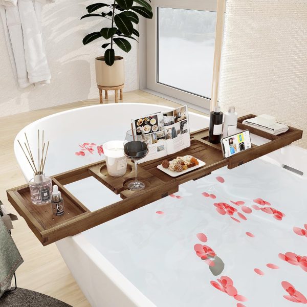 Teak Bath Tray Adjustable Bathtub Caddy Luxury Bath Tray with Expandable Handles Bamboo Bathroom Wooden Products Manufacturer - Image 6