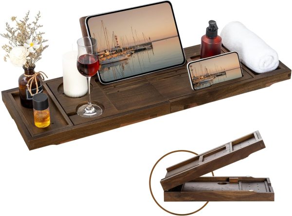 Teak Bath Tray Adjustable Bathtub Caddy Luxury Bath Tray with Expandable Handles Bamboo Bathroom Wooden Products Manufacturer - Image 3