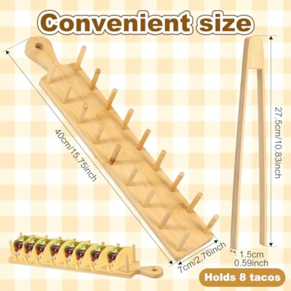 Bamboo Taco Tray with Tong Rectangular Taco Holder Tacos Kitchen Serving Display Rack Bamboo Kitchenware Products Manufacturer - Image 6