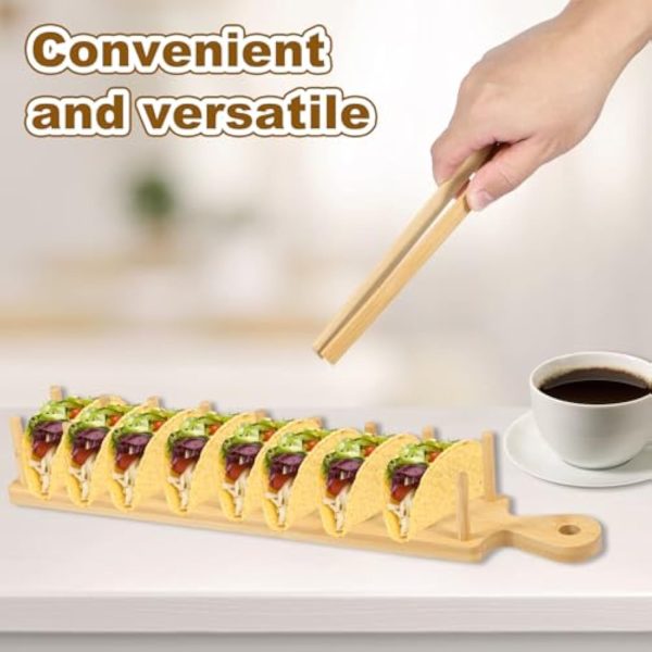 Bamboo Taco Tray with Tong Rectangular Taco Holder Tacos Kitchen Serving Display Rack Bamboo Kitchenware Products Manufacturer - Image 4