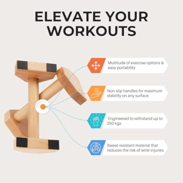 Beech Wood Parallettes Push Up Bars Wrists-Joint Supportive Push Up Stands Bamboo Wooden Products Manufacturer - Image 2