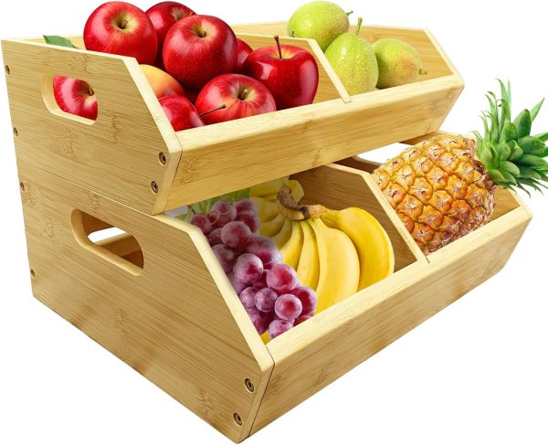 Bamboo Stackable Vegetable Storage Bins Durable Food Grade Easy Clean Multi Purpose Basket Bamboo Wooden Products Manufacturer - Image 7