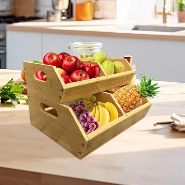 Bamboo Stackable Vegetable Storage Bins Durable Food Grade Easy Clean Multi Purpose Basket Bamboo Wooden Products Manufacturer - Image 2