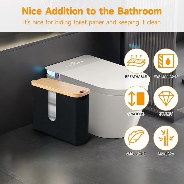 Bamboo Lid Toilet Paper Storage Transparent Window Organizer Waterproof Bathroom Cabinet Bamboo Wooden Products Manufacturer - Image 3