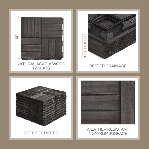 10 Pcs Interlocking Deck Tiles Acacia Wood Waterproof Patio Flooring Balcony Backyard Outdoor Indoor All Weather Non Slip Surface Bamboo Wooden Products Manufacturer - Image 3
