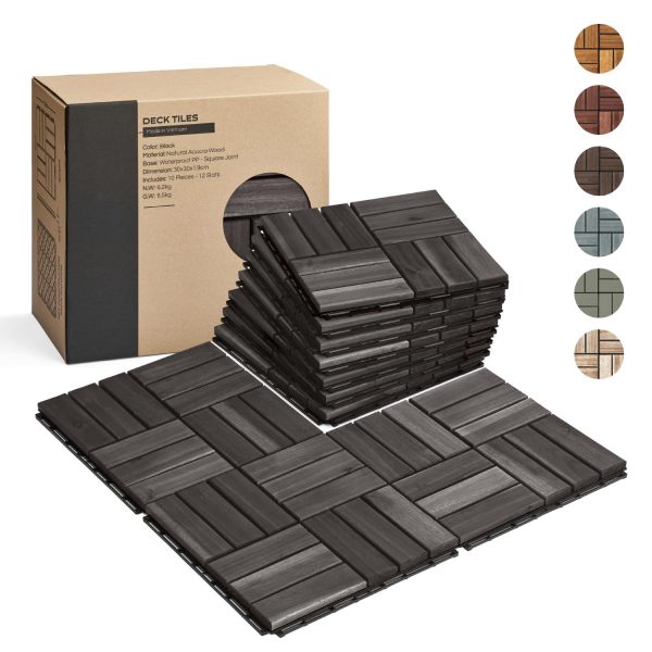 10 Pcs Interlocking Deck Tiles Acacia Wood Waterproof Patio Flooring Balcony Backyard Outdoor Indoor All Weather Non Slip Surface Bamboo Wooden Products Manufacturer
