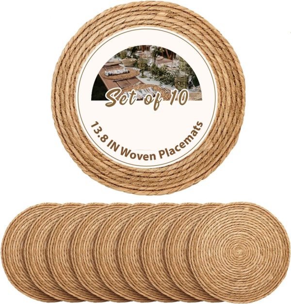 10 Pcs Round Woven Placemats Plate Chargers Set Rustic Rattan Wicker Jute Braided Table Mats For Dining Table Decor Bamboo Wooden Products Manufacturer