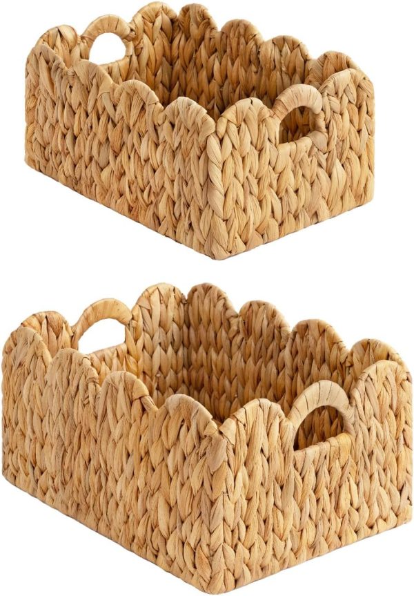 Scalloped Edge Wicker Basket Bamboo Hand-woven Rattan Baskets With Built-in Handles Water Hyacinth Basket Wooden Products Manufacturer - Image 7
