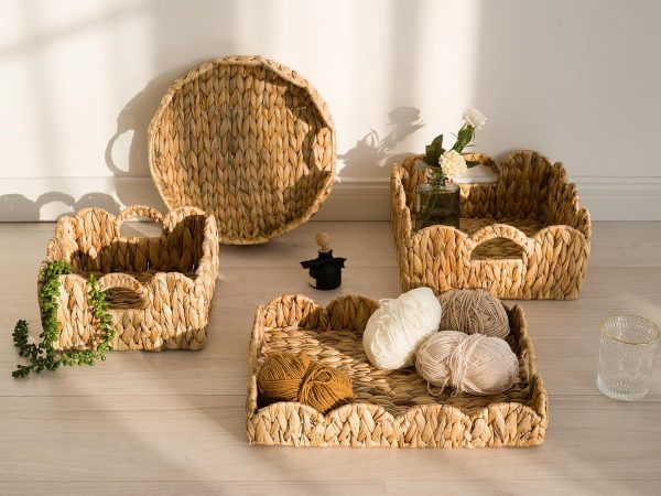 Scalloped Edge Wicker Basket Bamboo Hand-woven Rattan Baskets With Built-in Handles Water Hyacinth Basket Wooden Products Manufacturer