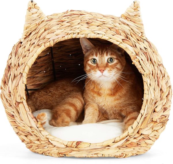 Straw Cat Head Bed With Seagrass Basket Weave Removable Washable Pillow Insert Basket Bamboo Wooden Products Manufacturer - Image 2
