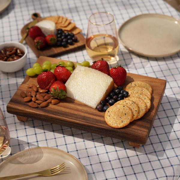 Footed Acacia Wood Serving Board Decorative Tray Cheese Board Riser - Image 2
