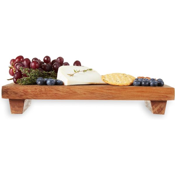 Footed Acacia Wood Serving Board Decorative Tray Cheese Board Riser - Image 3