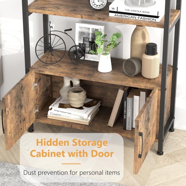 Tall Industrial Shelf with Metal Frame 4 Tier Arched Bookshelf with Doors Storage - Image 3