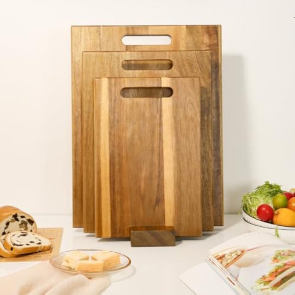 Acacia Wood Cutting Board Set of 3 with Handle Thick Butcher Block Wooden Chopping Boards for Meat Vegetables Cheese Fruit China Products Manufacturer - Image 5