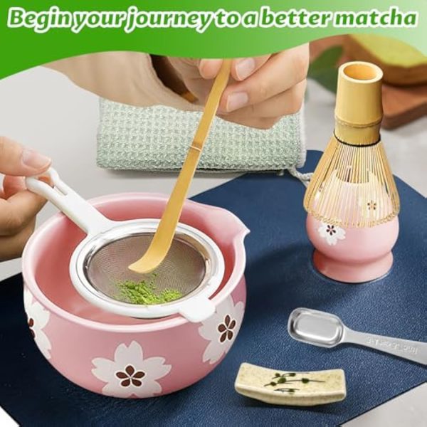 Traditional Matcha Whisk Set with Ceramic Bowl Scoop Sifter Holder 5 Pcs Japanese Tea Ceremony Kit for Beginners and Experts China Products Manufacturer - Image 2