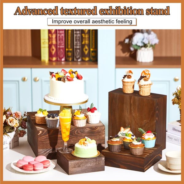 Rustic Wood Display Risers Set of 4 Stackable Wooden Cake Cupcake Stands Black Brown for Dessert Wedding Party Table Decoration China Products Manufacturer - Image 6