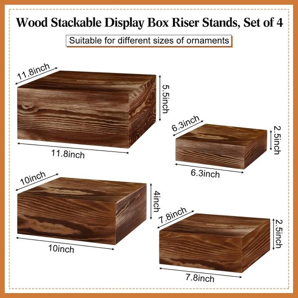 Rustic Wood Display Risers Set of 4 Stackable Wooden Cake Cupcake Stands Black Brown for Dessert Wedding Party Table Decoration China Products Manufacturer - Image 4