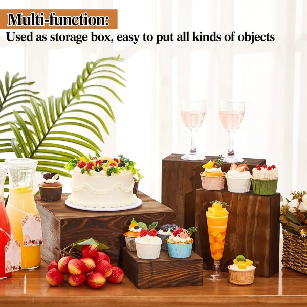 Rustic Wood Display Risers Set of 4 Stackable Wooden Cake Cupcake Stands Black Brown for Dessert Wedding Party Table Decoration China Products Manufacturer - Image 3